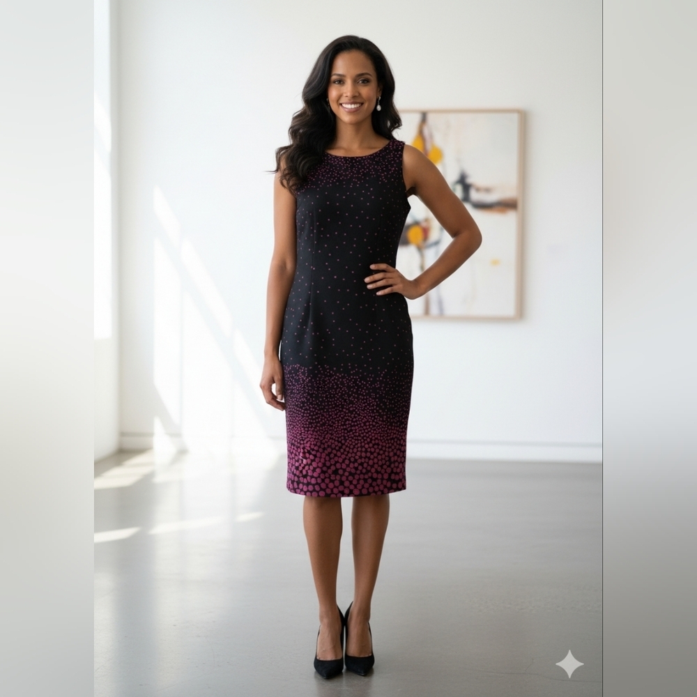 Chic Black and Pink Polka Dot Midi Dress Size 6 Brand JM studio By John  Meyer